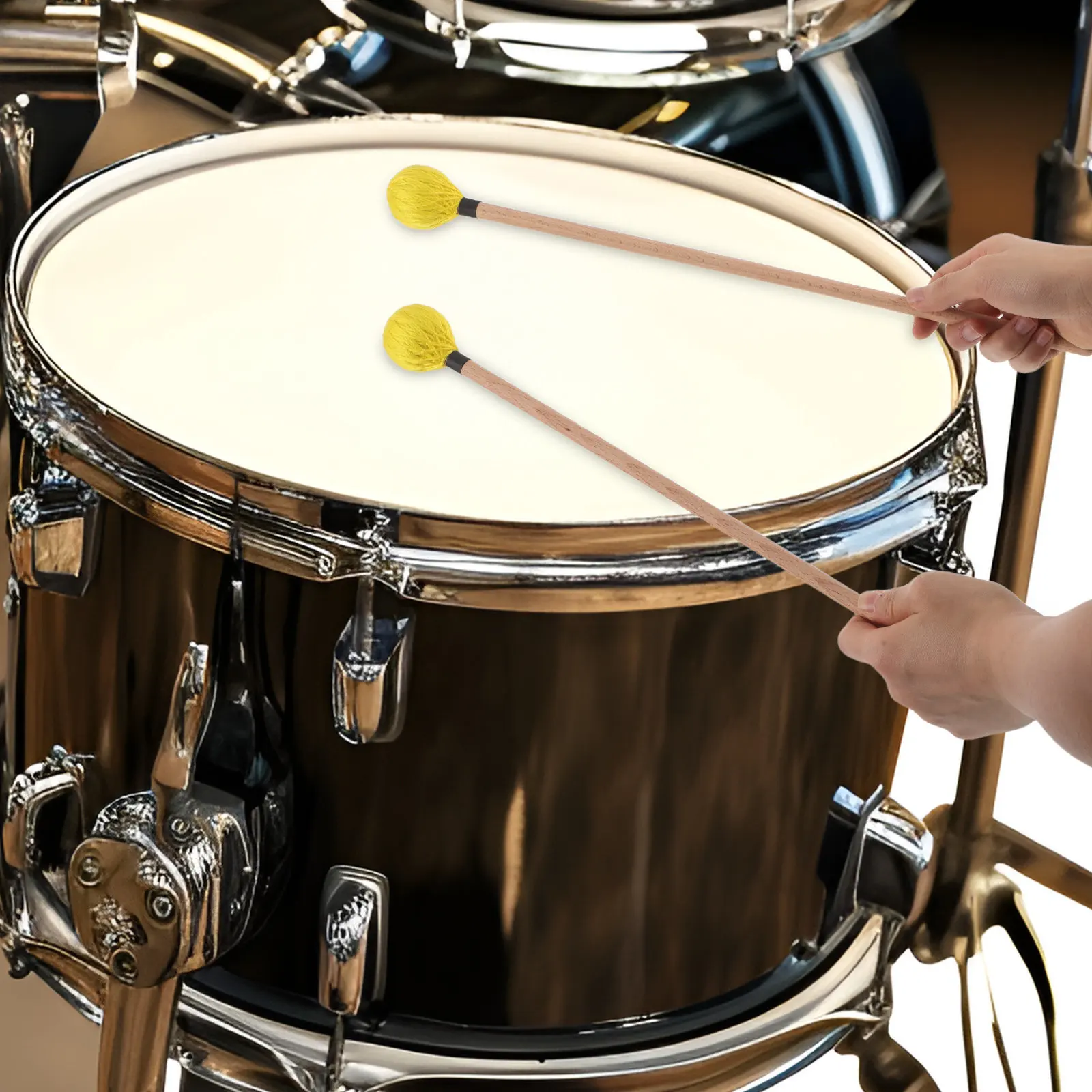 1Pair Wood Percussion Sticks Yellow Yarn Mallets Soft Xylophone Mallets for Marimba Glockenspiel Intermediate Players Band