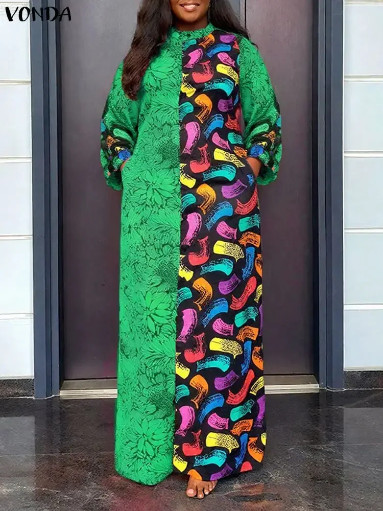 

Плюс размер платья 5XL VONDA 2025 женские богемные модные платья с воротником-стойкой и воротником-стойкой винтажный вечерний макси-халат осенняя длинная рубашка Vestidos