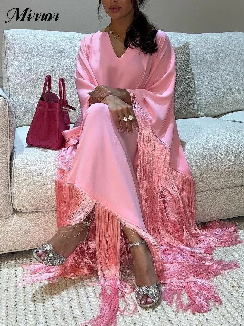 

Mirror Dress Elegant Vintage Sweet Pink Tassel V-Neck Customized Formal Occasion Ball Prom Dress Evening Party Gowns