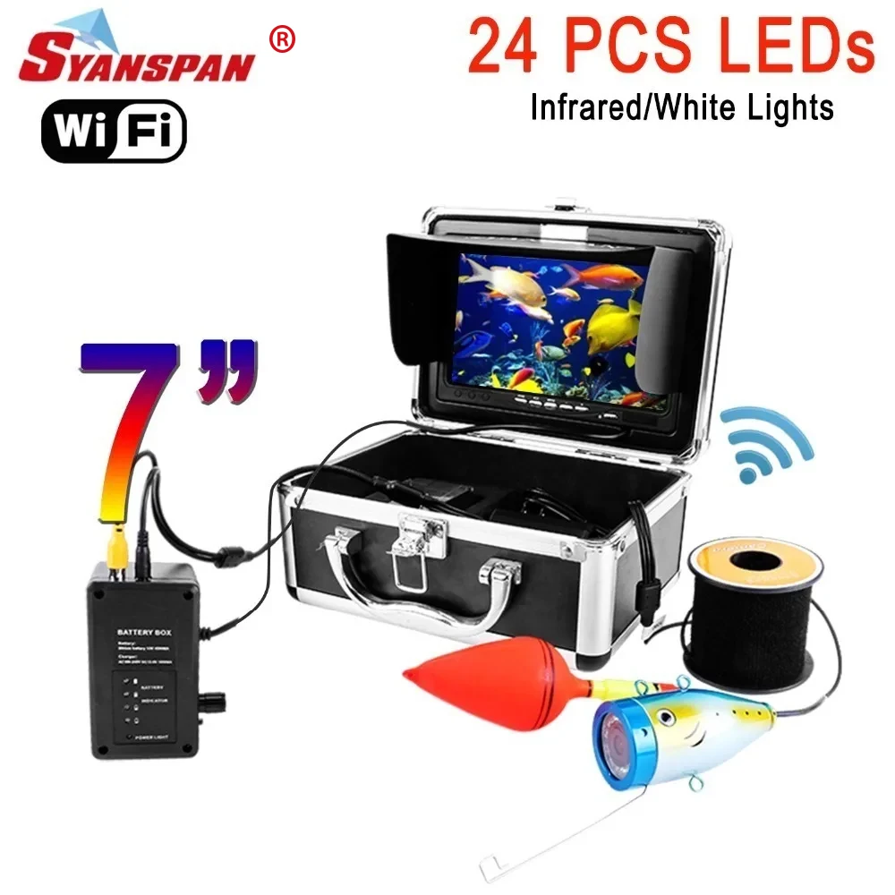 SYANSPAN 7'' WiFi Fish Finder Video Camera IP68 HD 1000TVL Underwater Ice Fishing Camera  24 Infrared LEDs