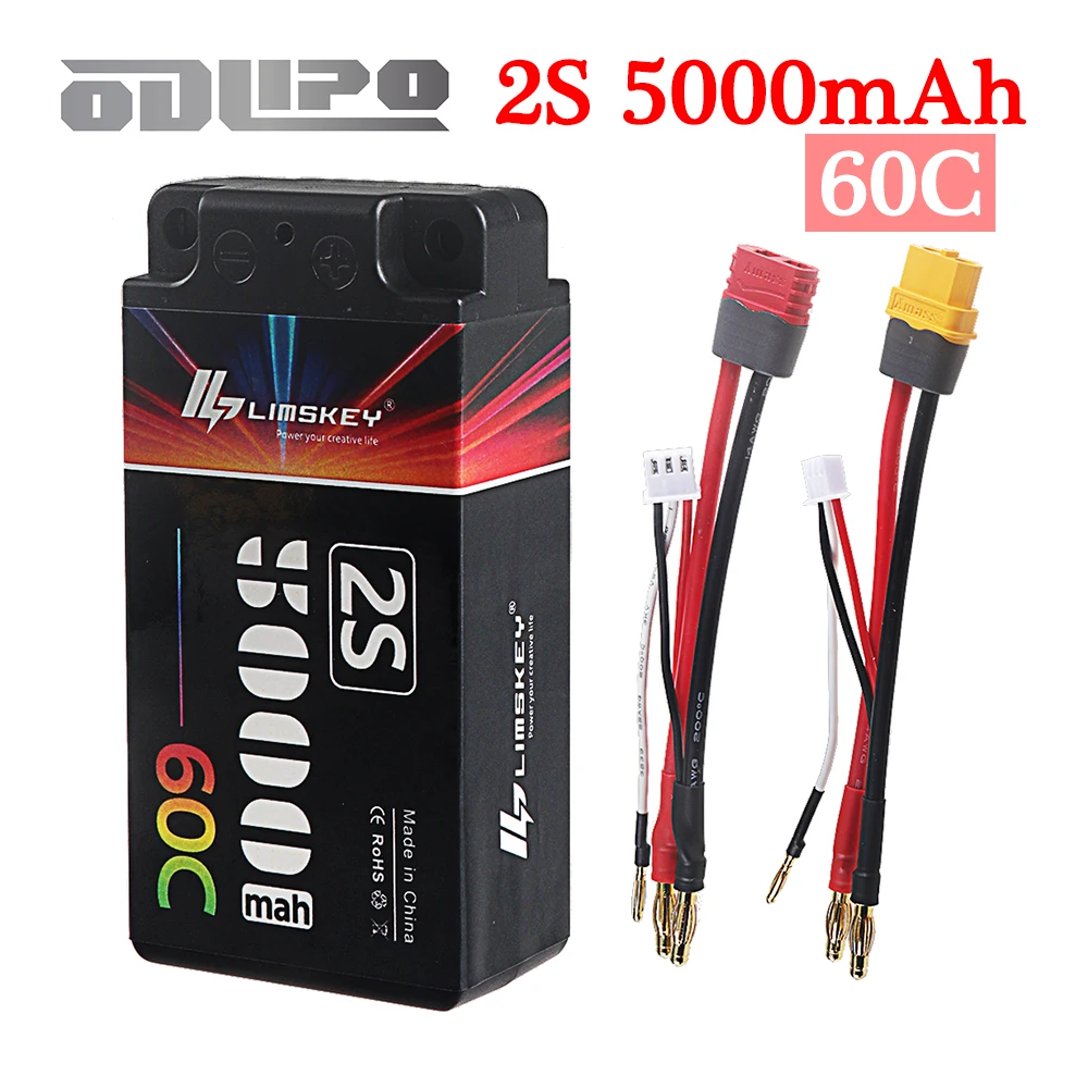 Upgraded 7.4V 2S 5000mAh 60C HV Lipo Battery compatible with 1/10 remote control racing RC model tank battery
