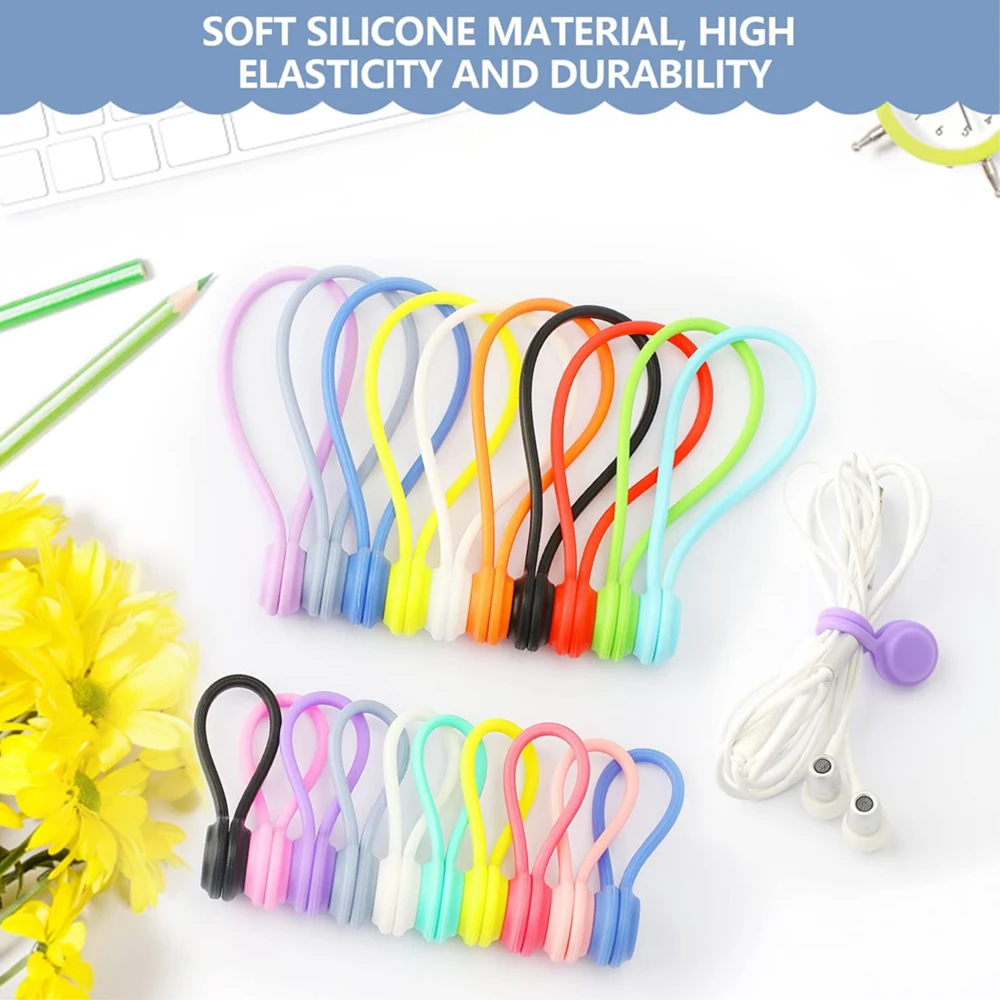 Upgraded Magnetic Cable Ties Silicone Cable Management Ties Magnet Twist Ties Reusable Cord Clips for Bundling, Organizing