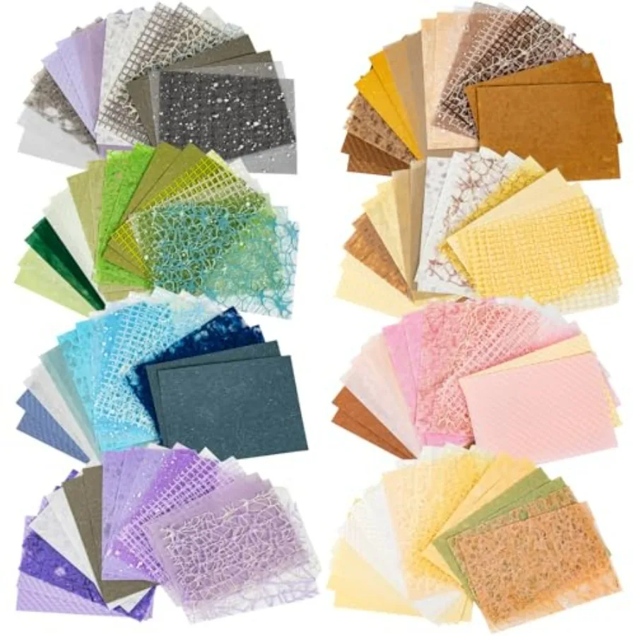 

144 Sheets textured scrapbook paper, 8 Pack decorative craft paper and Mesh Fabric Assorted Set - for DIY Background Card Makin