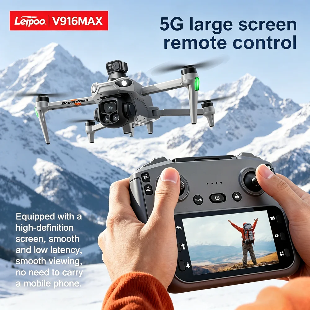 Lenovo V916MAX GPS Quadcopter 8KHD Double caméra 5G FPV Grand écran Télécommande Moteur sans balais Cadeaux pour adultes et enfants