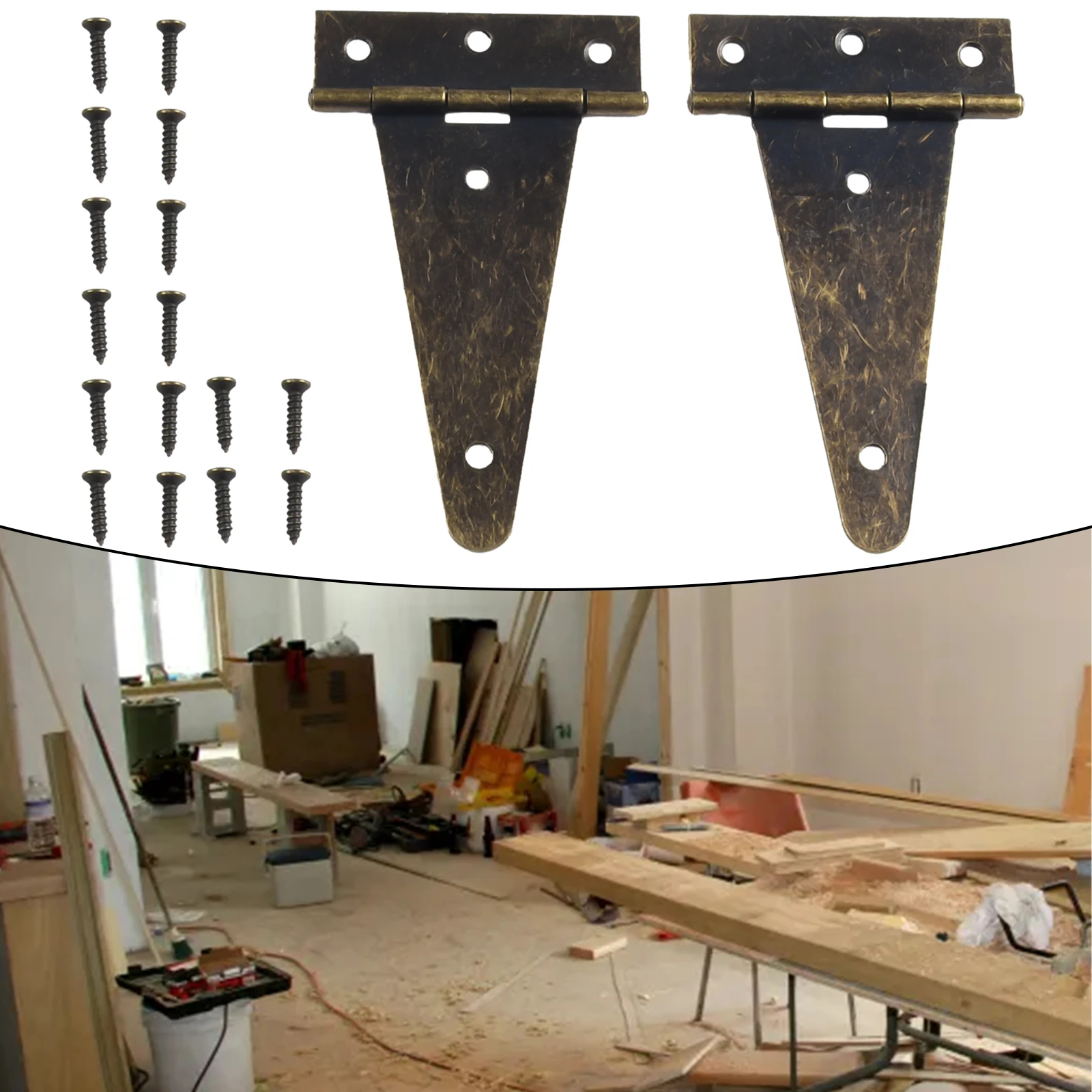

2pcs Heavy Duty Bronze Flat T Hinge With Screws For Barn Gates Wooden Box Cabinet Door Hinge Household Hardware Accessories