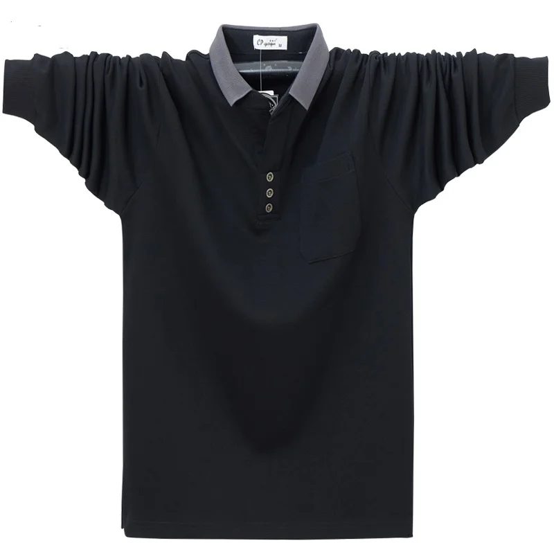 New AutumnMen\'s Pure Cotton Polo Shirt Long Sleeve Business Work Shirts Pocket Soild Color Casual Plus-Size for Male Tops 6XL