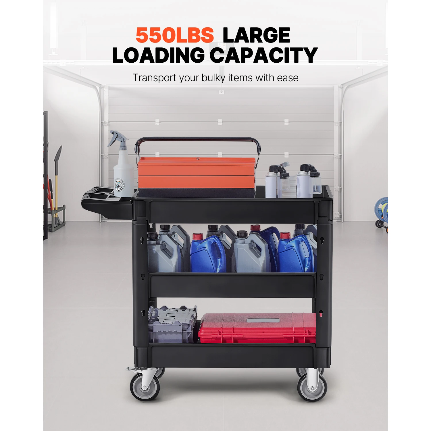 Factory Direct 2026 Top RatedCarro de servicio utilitario de 2/3 estantes SucceBuy resistente con 360 ° Ruedas giratorias Manija
