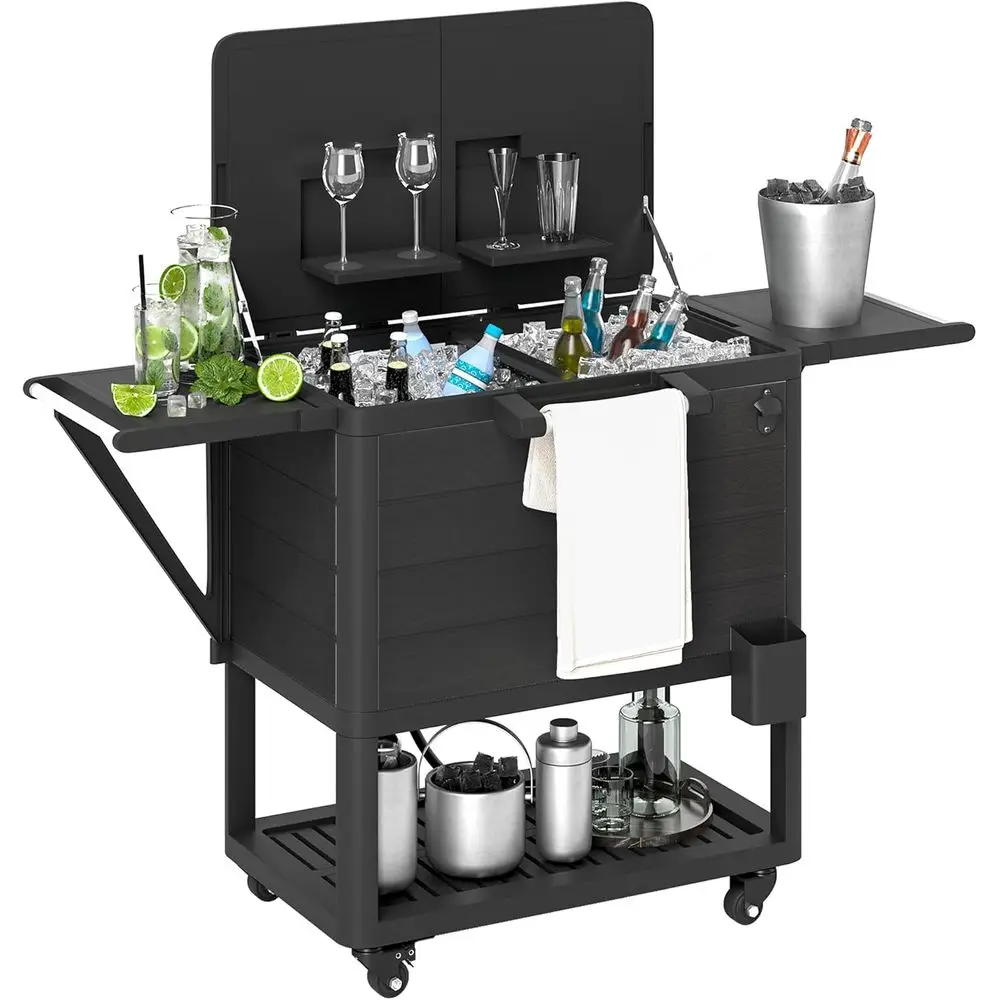

Portable 104 Quart Rolling Cooler with Wheels, Outdoor Beverage Cart for Parties and BBQs, Complete with Bottle Opener and Stora