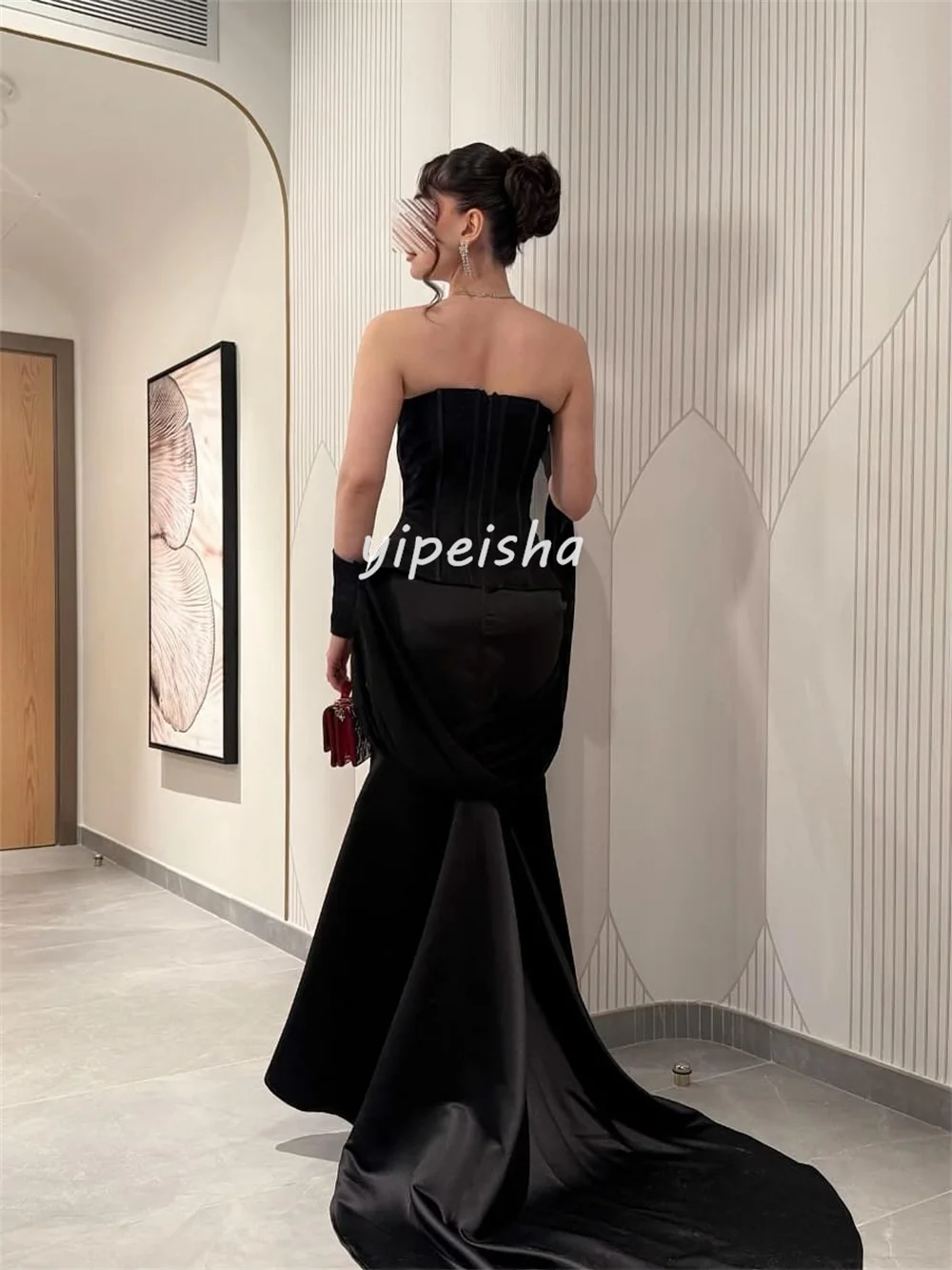 تخصيص الأحجام البسيطة المتاحة الطية حورية البحر فساتين طويلة حمالة فساتين مناسبة مخصصة عالية الجودة النمط الصيني