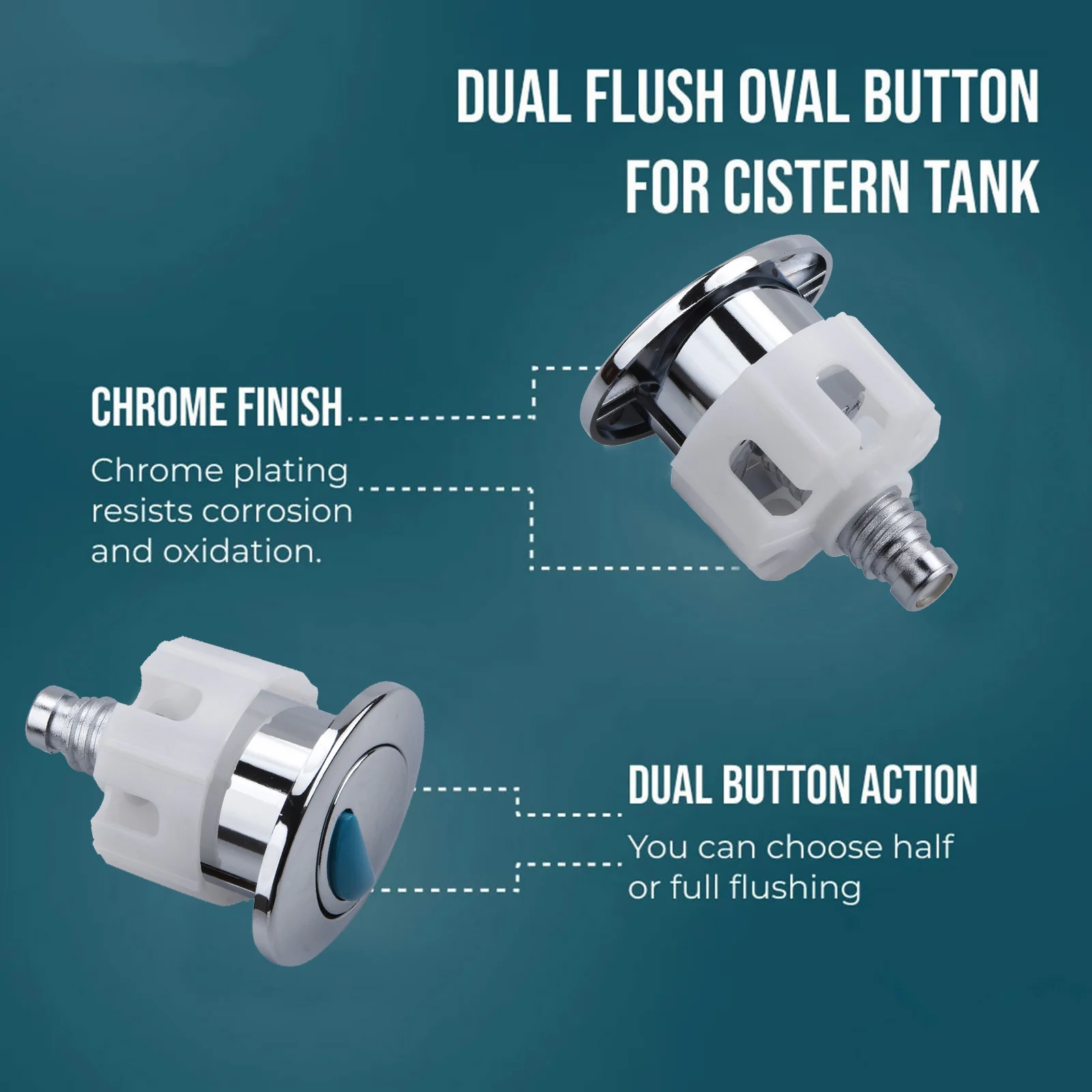 Dual Flush Toilet Push Button ABS Oval Shape, Universal Tool-Free Installation Replacement for Glacier Bay Tank Top Mounting