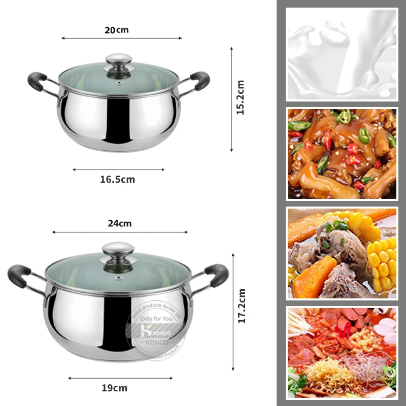 Stainless Steel Stock Pot with Lids Household Kitchen Double Ear Soup Pot Cooking Pot Universal Induction Cooker Gas Stove