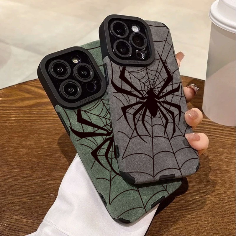Capa de Celular com Estampa de Aranha Estilosa para iPhone 16 17 14 13 12 11 15 Pro Max Air XR X XS 7 8 Plus SE 2022 Capa Protetora Teia de Aranha