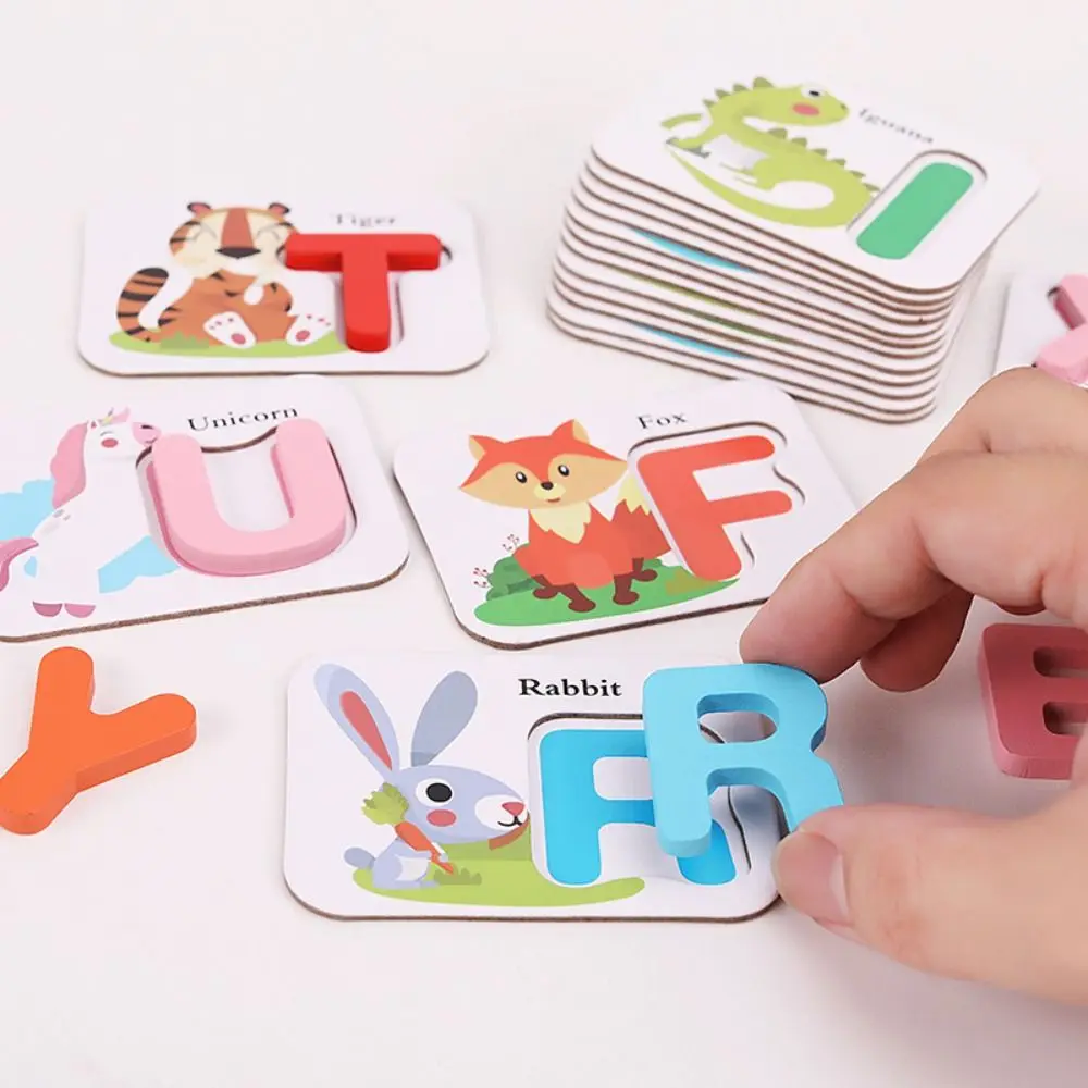 

Wooden Alphabet Flash Cards Set English Exercise Montessori Letter Puzzle Toys Cartoon Animal Exquisite Cognitive Memory Game