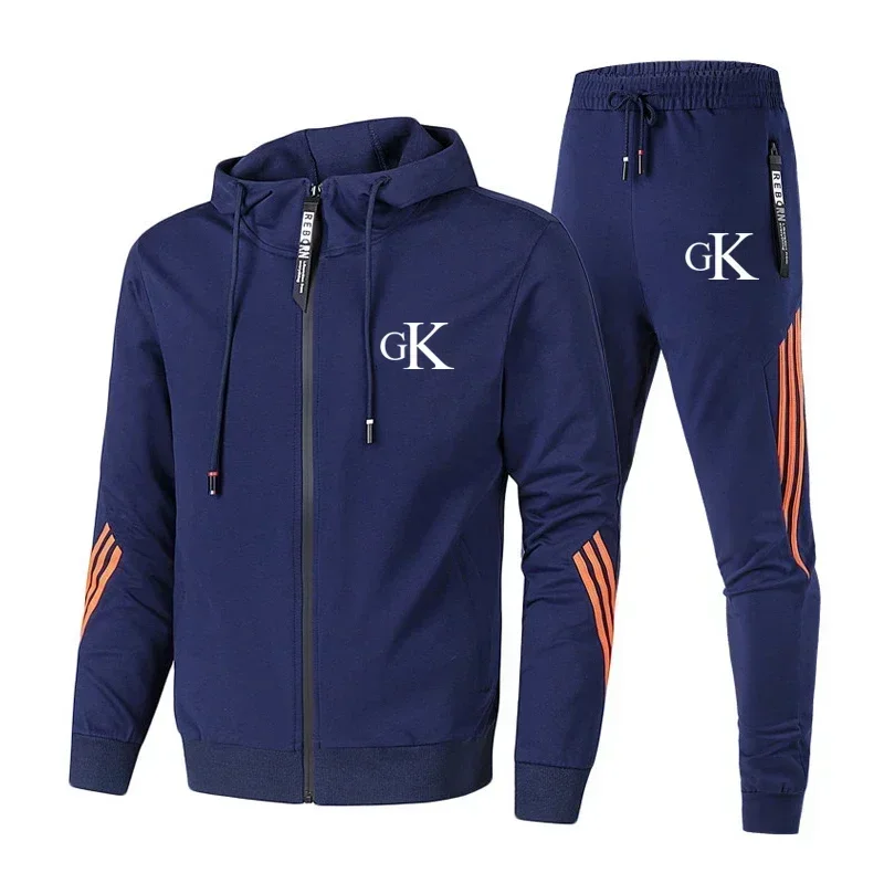 Neue Freizeit Einfachheit Mode Sportswear Cardigan Langarm Running Print zweiteiliges Set für Herren Frühling und Herbst Sport