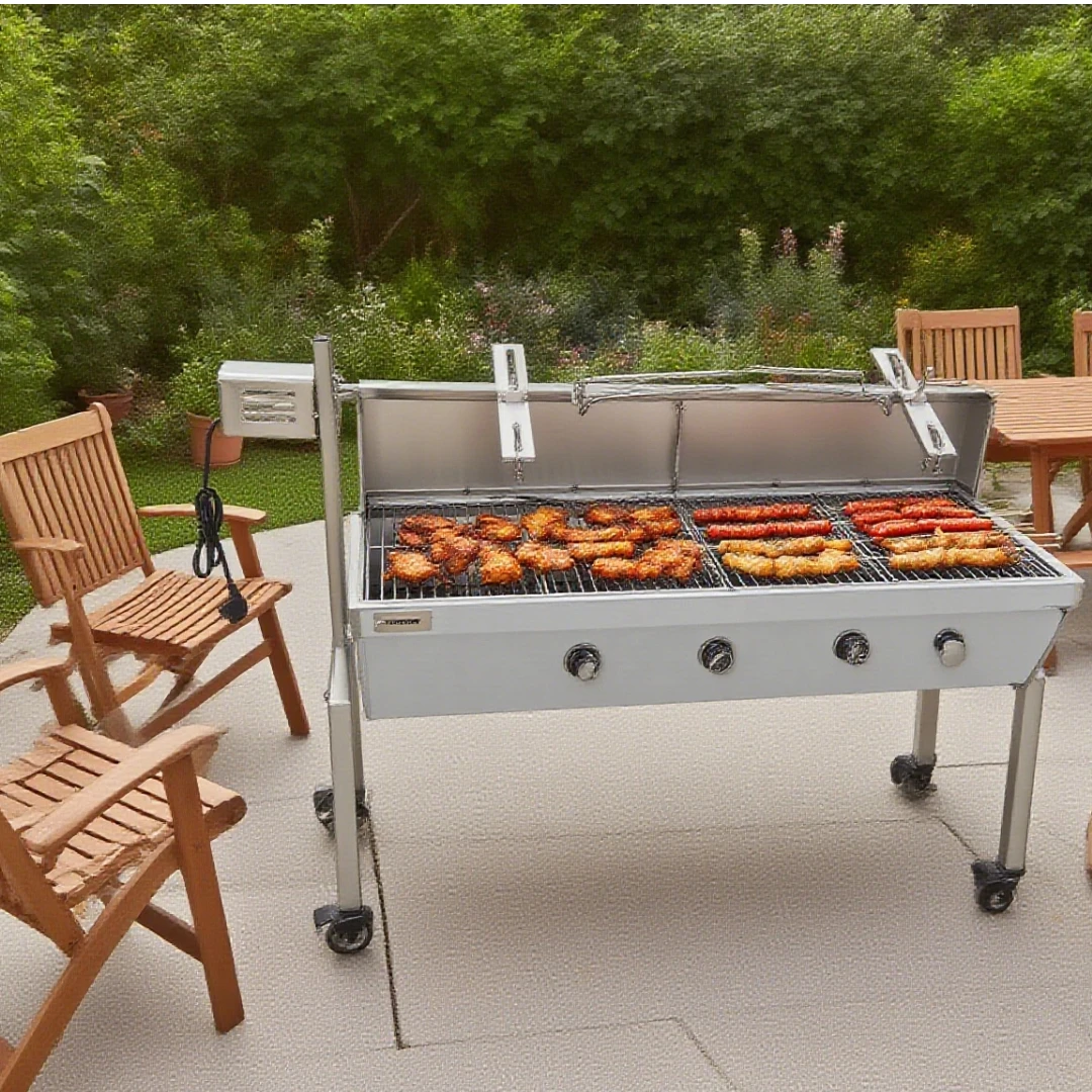 Rotisserie Grill Electric Motor Chicken/Pig Lamb Kebab-Stainless Steel Automatic Ignition Adjustable Charcoal BBQ Machine