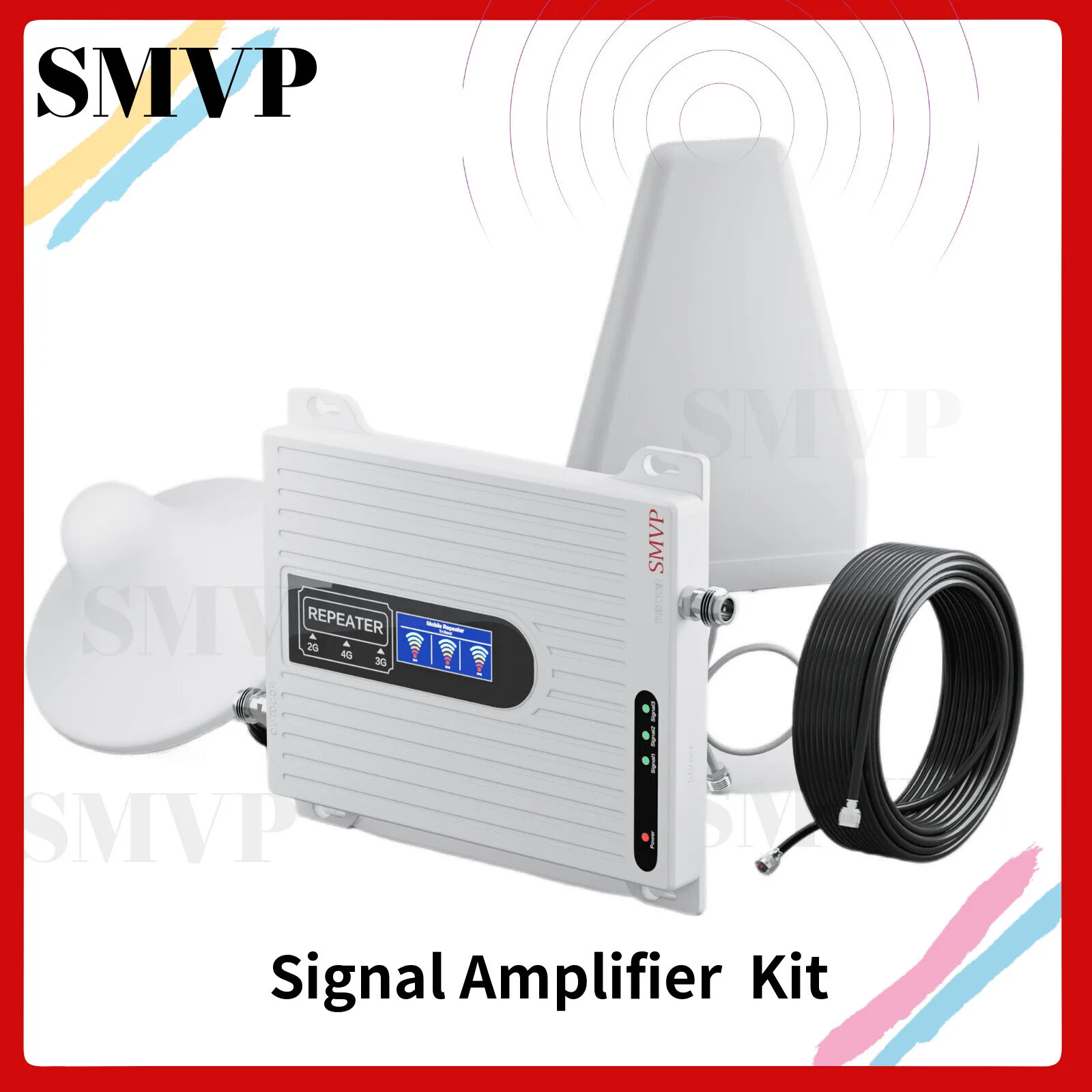 SMVP Booster Repeater +360 Antenn Fullset Tri-Band Band8/3/1 900/1800/2100  Amplifier GSM WCDMA UMTS LTE 900Mhz 1800MHz 2100MHz