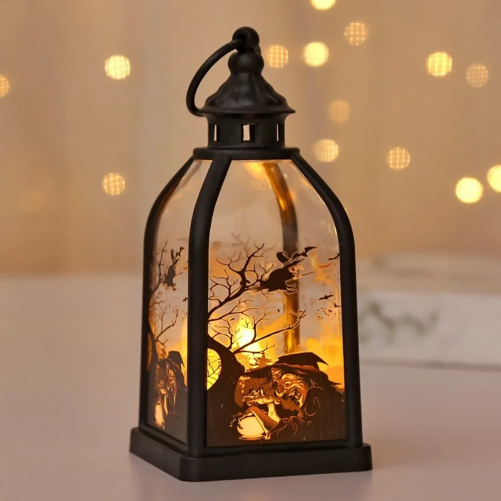 Flame Effect Halloween Lantern Battery Powered Castle Shape Haunted House Light Hanging Design Ghost Castle Lantern Party Props