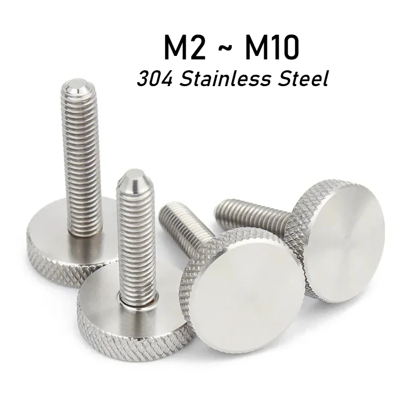 

304 Stainless Steel GB835 M2M2.5 M3 M4 M5 M6 M8 M10 Knurl Flat Big Round Head Hand Tighten Decorative Thumb Screw Adjusting Bolt
