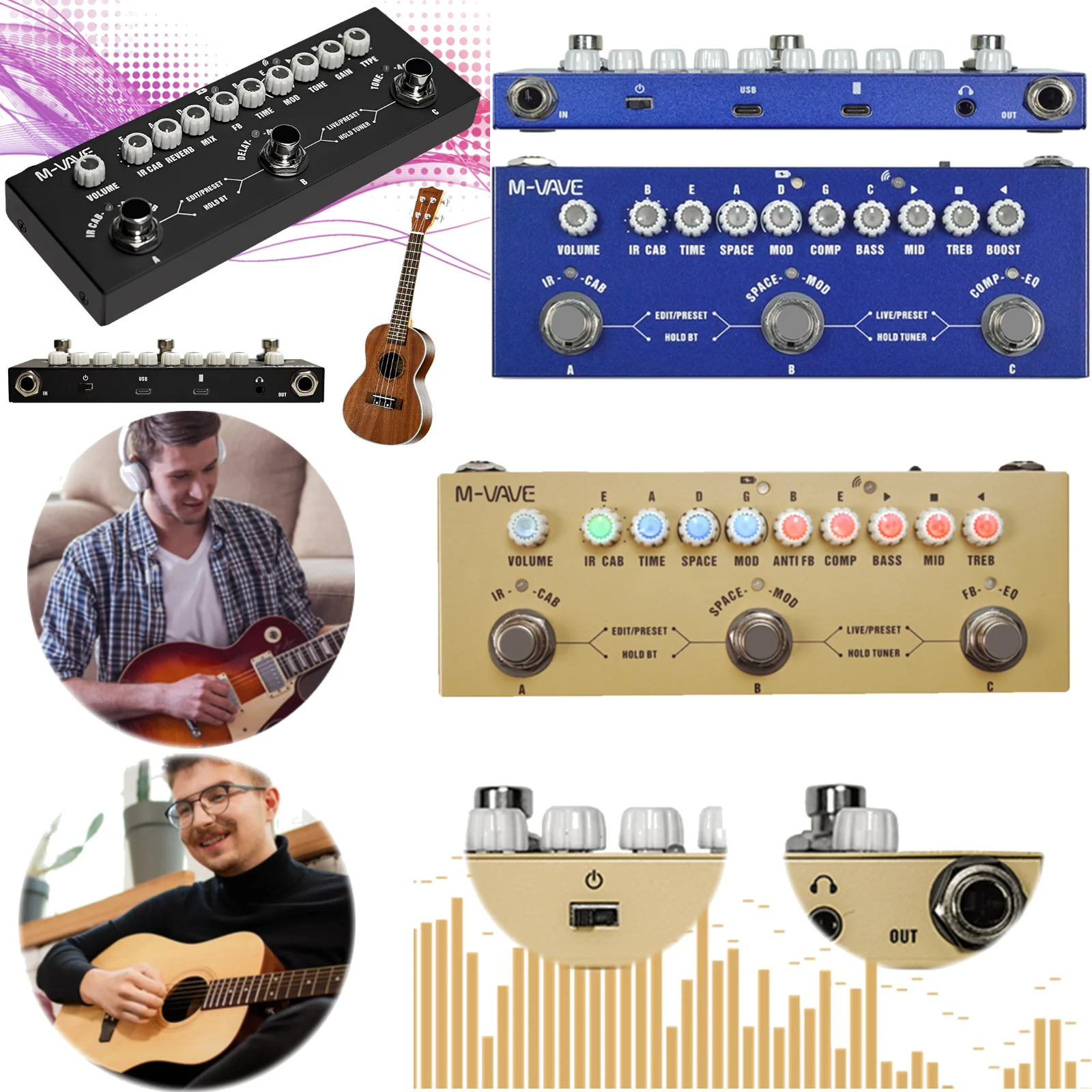 Multifunctional Digital Electric Guitar Effector with Delay Reverb MOD IR Cab Digital Multi Effects Guitar Pedal Effector