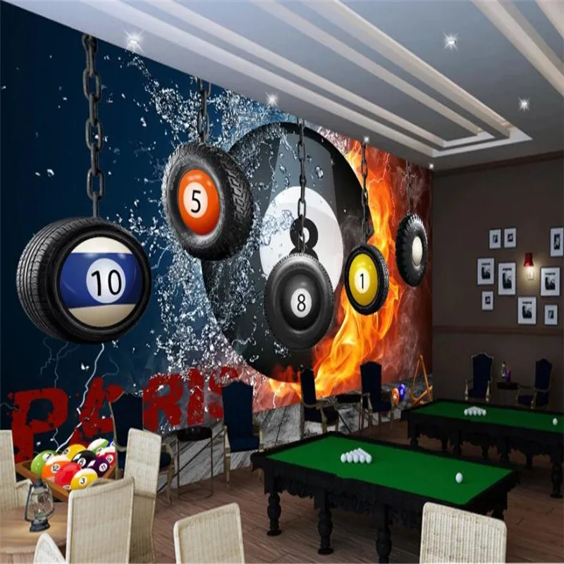 Retro Nostalgic Fitness Billiard Hanging Wheel Sport Background 3D Wallpaper Billiards Room Industrial Decor Mural Wall Paper 3D