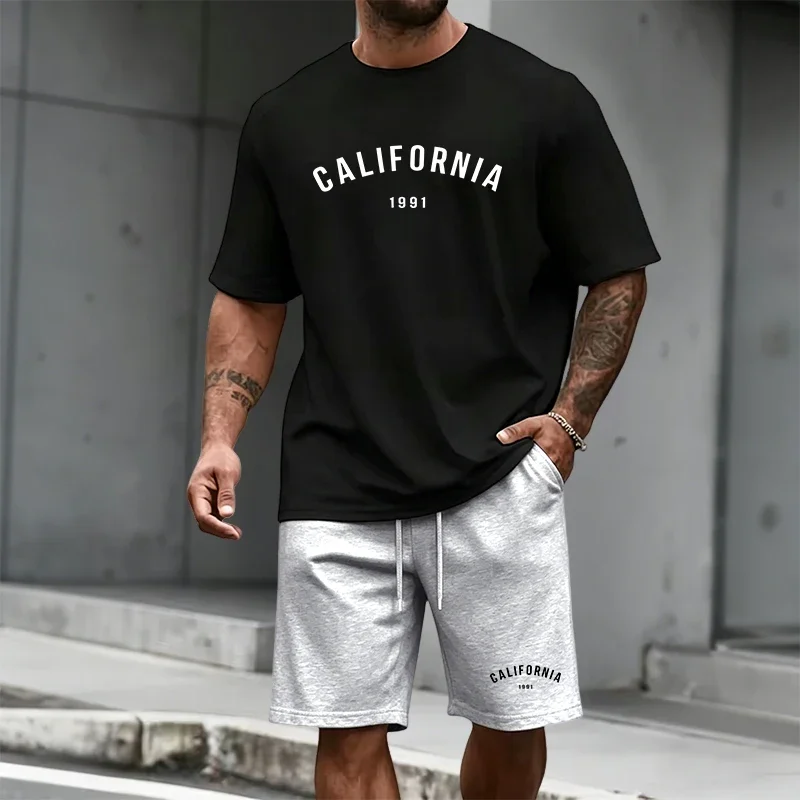 

2026 New in Men's Set Cotton T-shirt and Casual Shorts Summer Daily Fashion Sports Short Sleeve Tracksuit Home Outdoor Outfits
