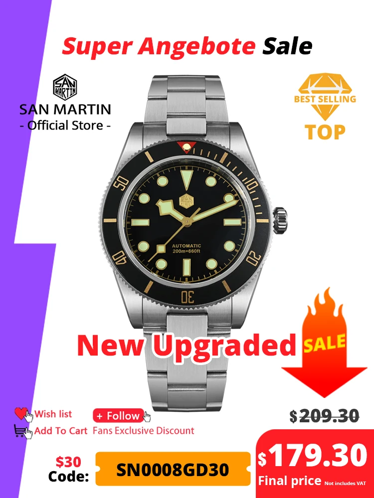 San Martin New 40mm BB58 Retro Luxury Diver Watch NH35 Automatic Mechanical Watches For Men Sapphire Luminous 20Bar Reloj SN0008