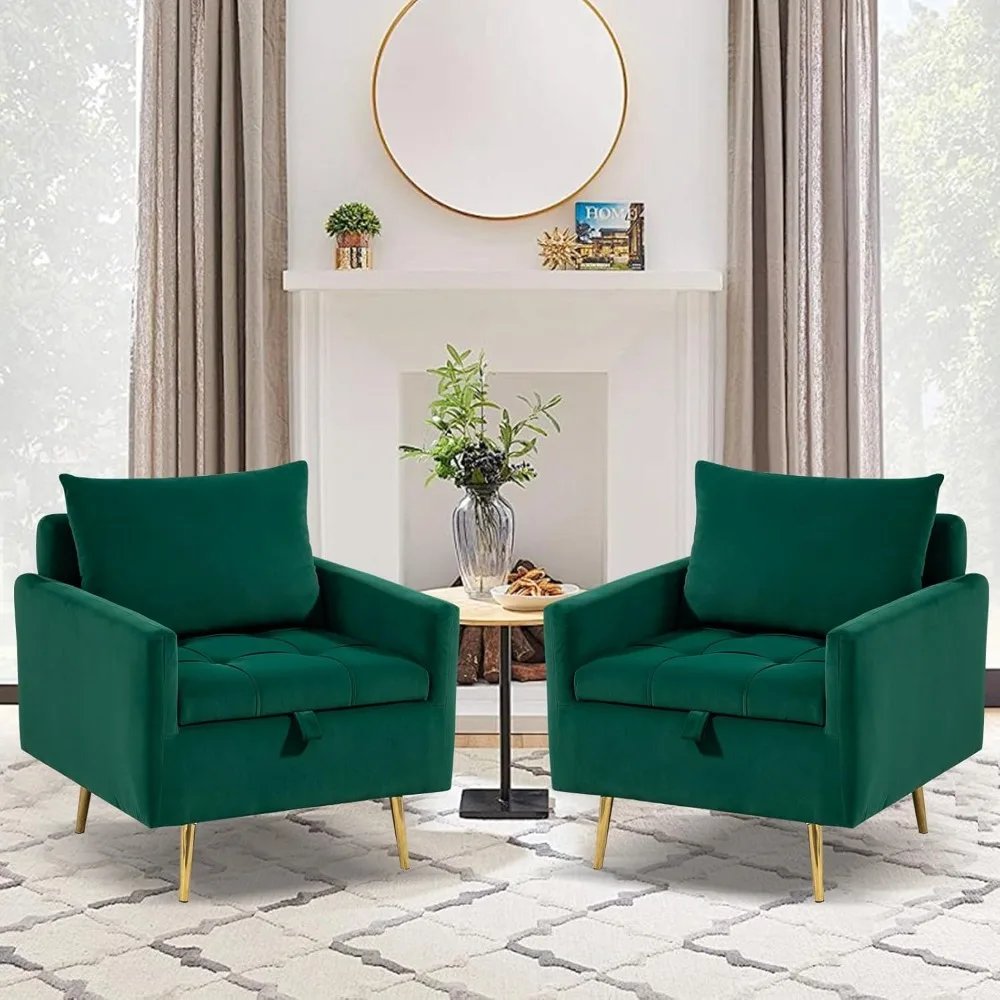 

"Mid-Century Accent Chair - 6" Deep Storage with Pillow & Metal Legs, Comfy Single Sofa for Living Room/Bedroom"