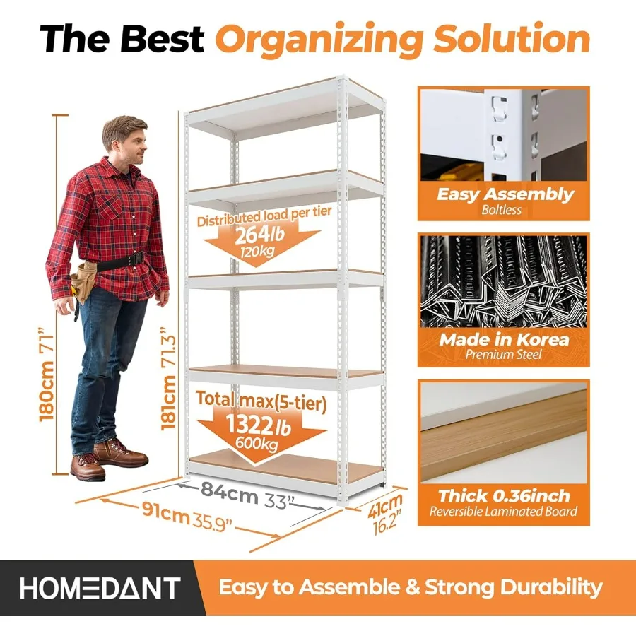 5 الطبقة الأبيض رفوف التخزين قابل للتعديل مغلفة Boltless المرآب رفوف معدنية وحدة الثقيلة فائدة رف الرف مستودع Pa #2