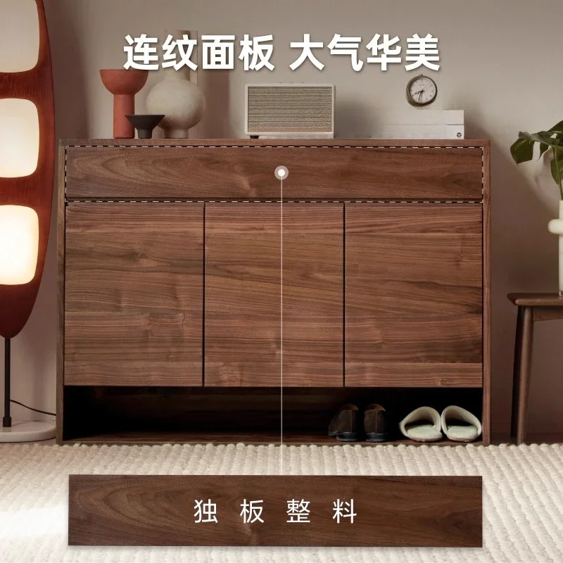 Black walnut shoe cabinet, small apartment at the door of the home, Nordic Japanese-style all-solid wood porch cabinet, lock