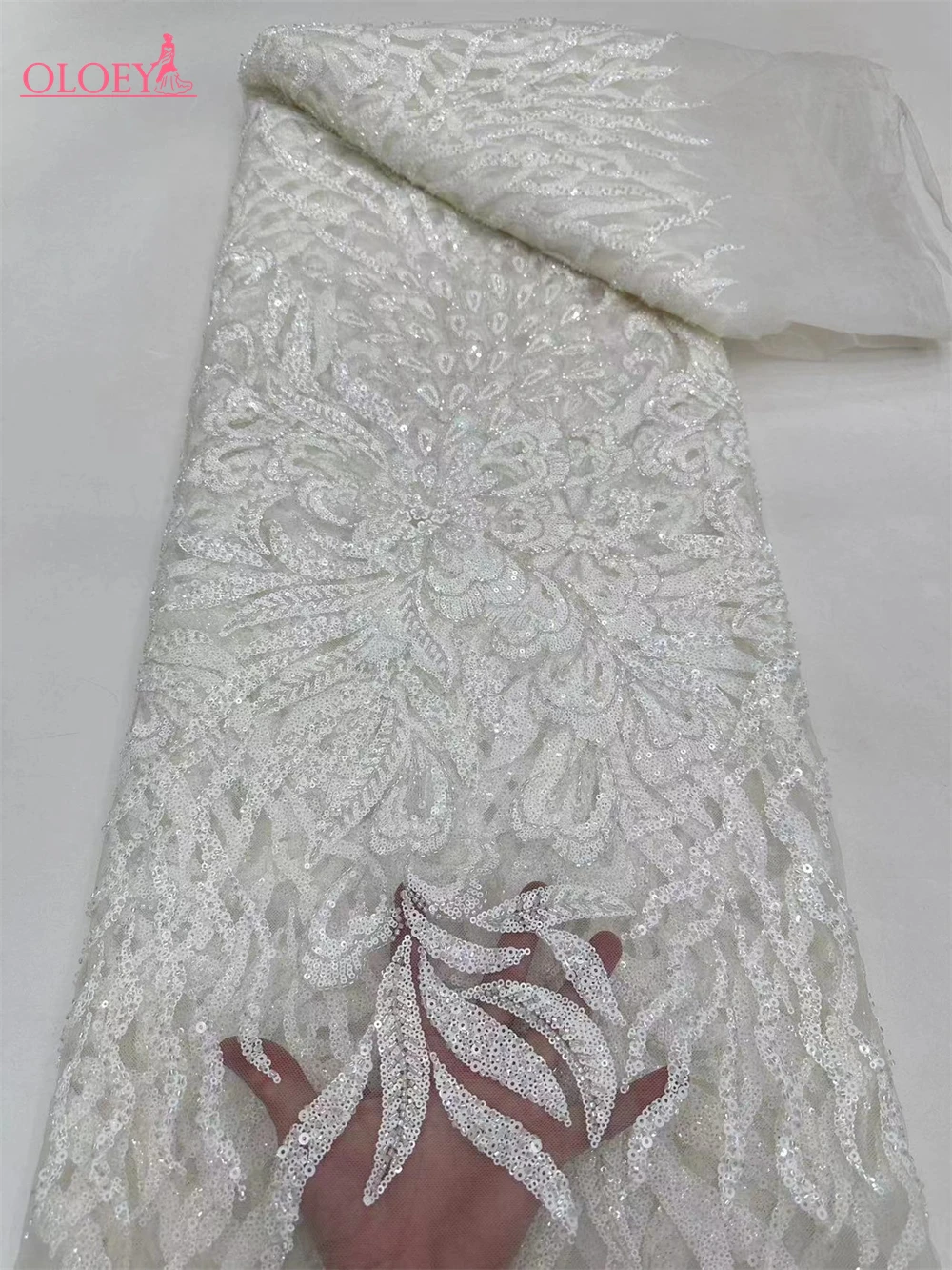 Fashion Elegant French Embroidery Beaded Lace Fabric African Nigerian With Sequins Fabric For Wedding Dress