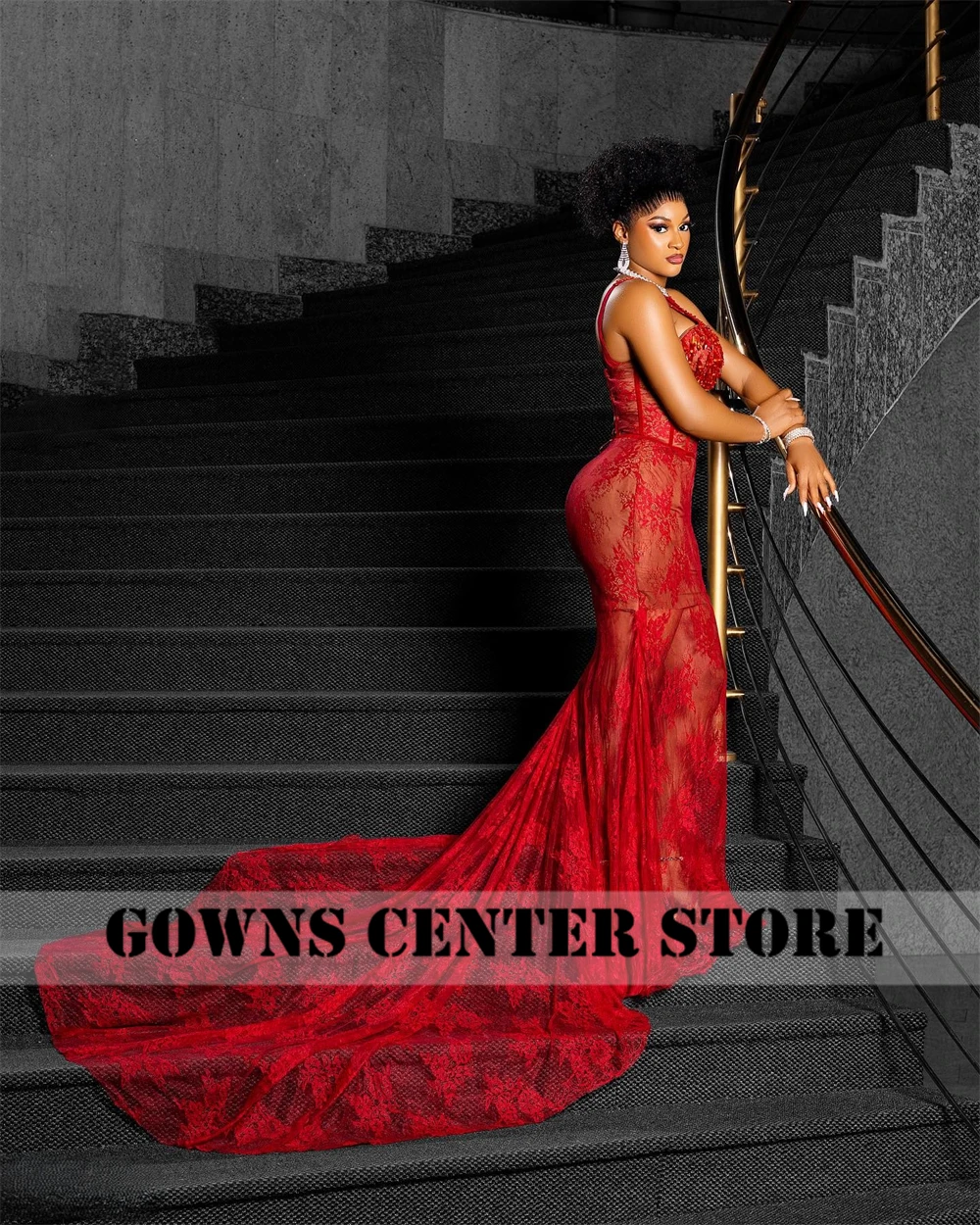 Red Spaghetti Lace Mermaid Beaded Aso Ebi Evening Dress 2024 Lace-up Corset African Ladies Dresses Party Gowns Customized
