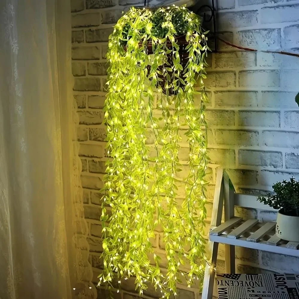 2M Green Willow Room Decor Artificial Plants Garland Artificial Flower Vines Lights for Bedroom Party Holiday Decoration Wedding