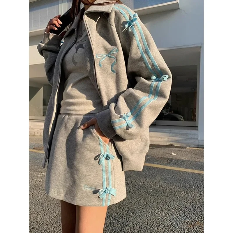 Jin Liang-traje informal con gráfico oficial para mujer, sudadera con lazo, chaqueta de medio cuerpo, algodón, fibra de Lycra, CVC, algodón, boca redonda