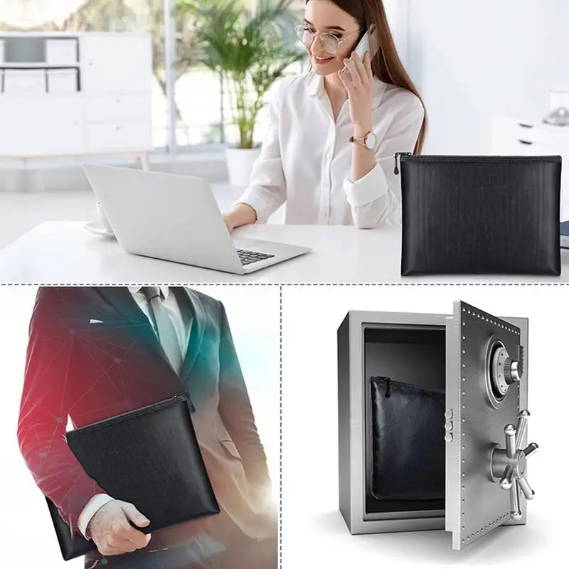 3 Sizes Fireproof Document Bag Waterproof Money Bags Fire Safe Storage Pouch with Zipper Protect Important Documents