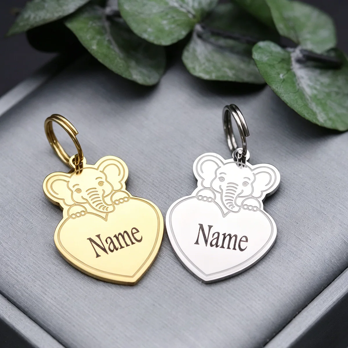 Cute Animal Elephant Heart Custom Name Keychain Personalized Engraved Stainless Steel Keyring Handbag Car Key Accessory Gifts