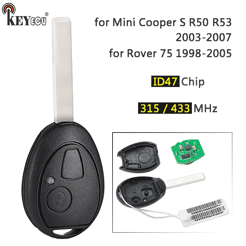 

KEYECU 315MHz / 433MHz ID47 Chip Complete Remote Key Fob for BMW Mini Cooper S R50 R53 2003-2007 for Rover 75 1998-2005