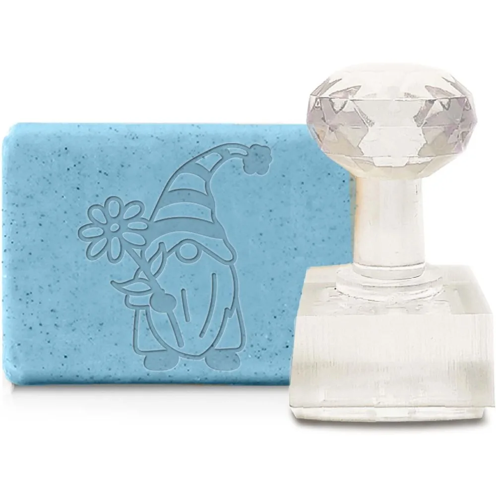 Handmade Soap Stamp Gnome Acrylic Clear Soap Chapter Imprint Embossing with Handle 1.57