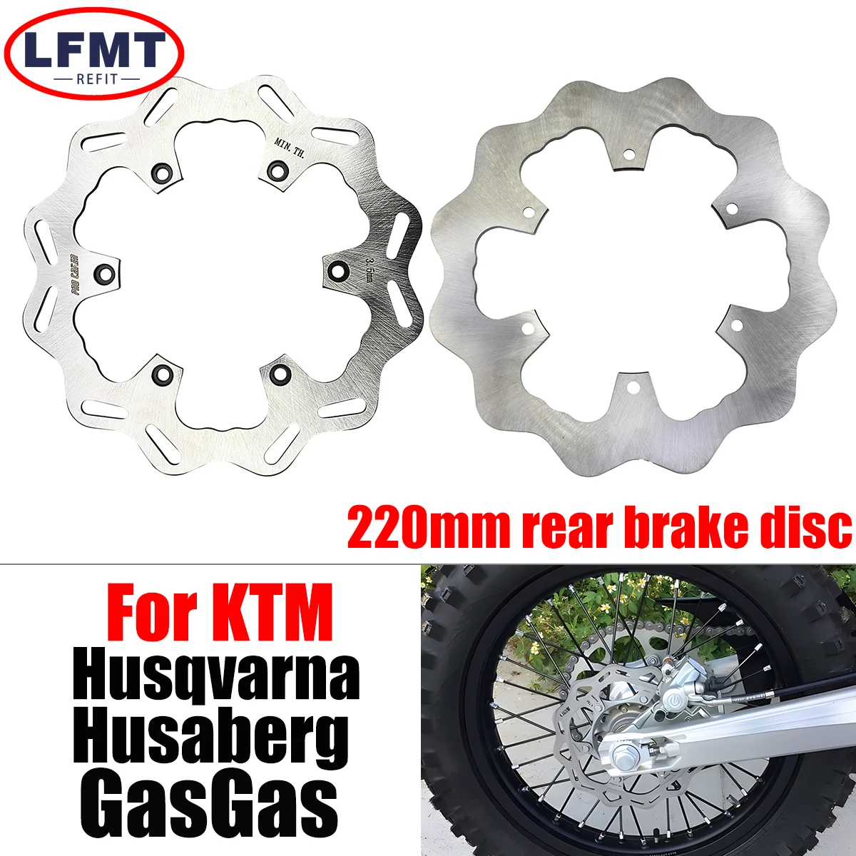 

220mm Rear Brake Discs Rotors For Husqvarna 125 150 200 250 300 350 400 450 500 501 FE TE FC TC TX FX 2014-2023 Husaberg GasGas