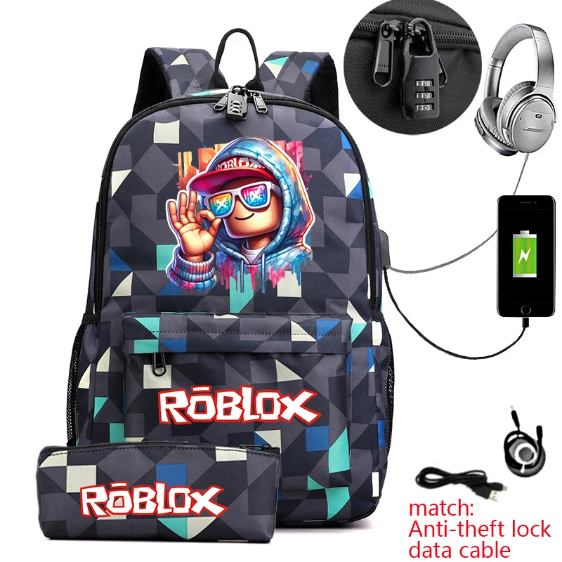 

Roblox Backpack with Cool Character Print Anti Theft Kids School Bookbag for Boys and Girls
