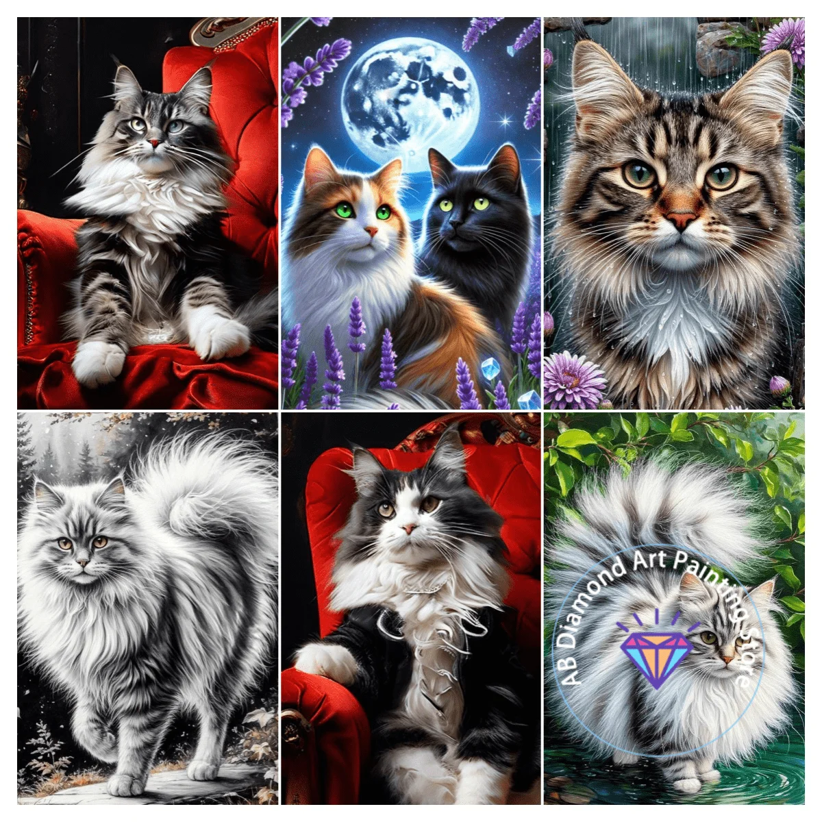 

Mighty Norwegian Forest Cat Animal Diamond Painting Kit 5D DIY Diamond Cross Embroidery Handmade Art Gift Crafts Home Decoration
