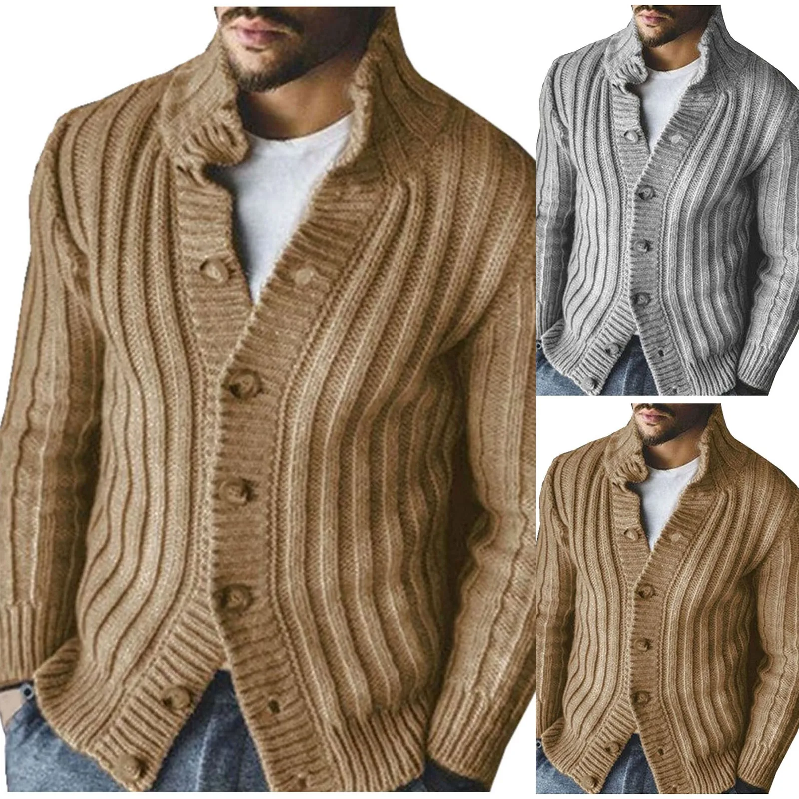 Men'S Thicker Sweatshirts Autumn Winter Cardigan Sweater Long Sleeve Vantage Knitted Cardigan Oversize Warm Button Korean Tops