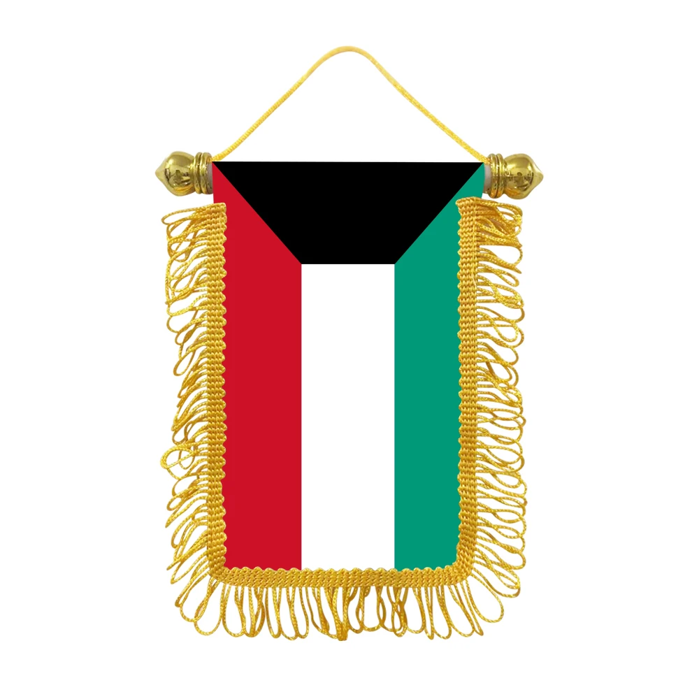 Kuwait small hanging flag 10x15cm triangular flag car decoration hanging flag double-sided pattern with suction cup