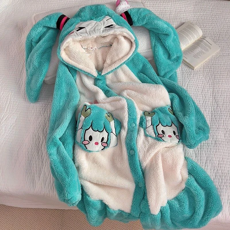 かわいい初音ミクナイトローブドーパミン快適なパジャマ秋と冬暖かい部屋着アニメアクセサリー女の子完璧なギフト