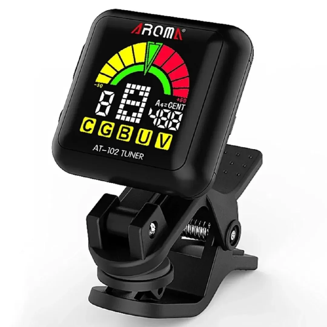 AROMA AT-102 Rechargeable Clip-on Guitar Tuner Color Screen with Built-in Battery USB Cable for Chromatic Guitar Bass Ukulele