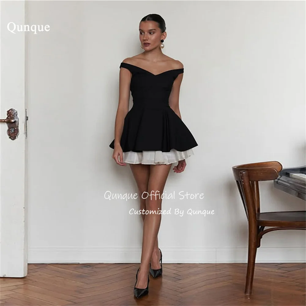 

Qunque Mini Satin Homecoming Dress Birthday Gowns Short Sleeves Prom Dresses Corset Back Tiered Evening Dresses Woman Customized