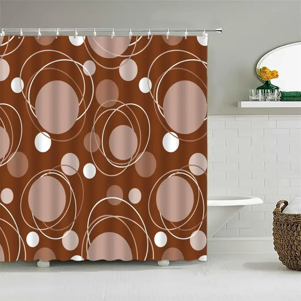 Geometric Shower Curtain, Mid-Century Modern Abstract Round Polka Dot Bohemian Bathtub Partition Bathroom Decorative Fabrics