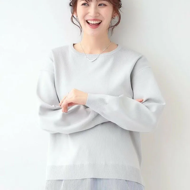 

Sunine Home Autumn Winter Women's round Ne Pullover irt Collar Splice Hem Long Sve Knitted Sweater Warm Thermal