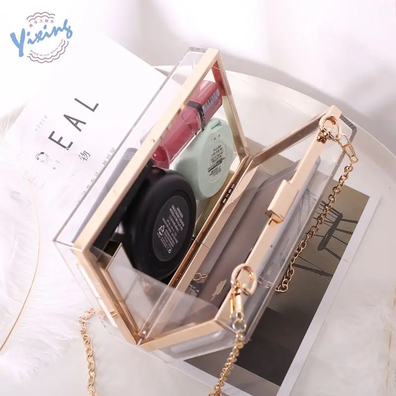 Summer Acrylic See-Through Pure Color Box Envelope Dinner One Shoulder Hand-Held Small Square Women's Bag