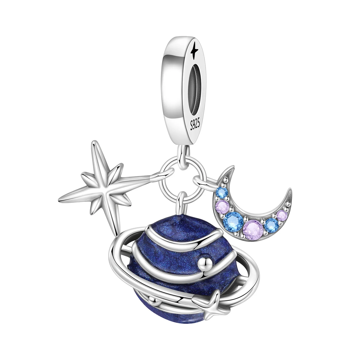 S925 Sterling Silver Galaxy Planet Moon Star Dangle Charm Saturn Shooting Star Bead Dream & Wish Fit DIY Bracelet Jewelry Gift
