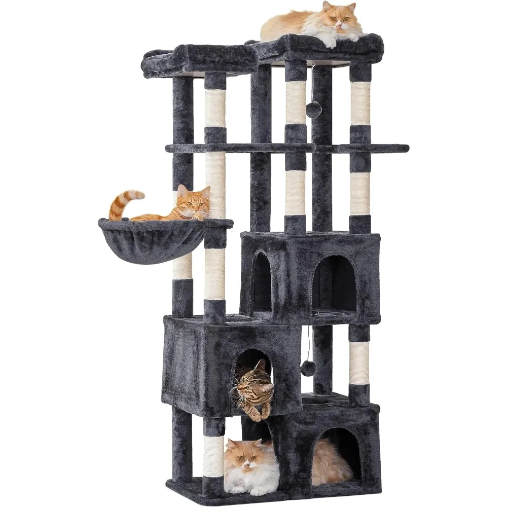 

Large Cat Tree for Indoor Cats, 63-inch Tower with 3 Large Cat Condos for Big Cat, Tower with Scratching Posts